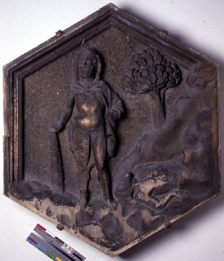 Cain and Abel, hexagonal decorative relief tile from a series illustrating episodes from Genesis pos od Andrea Pisano