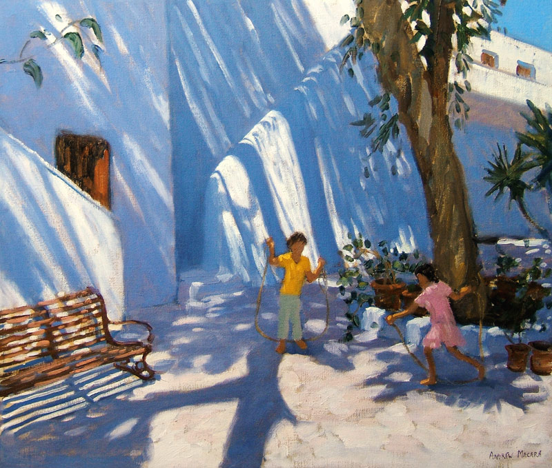 Two girls skipping, Mykonos od Andrew  Macara