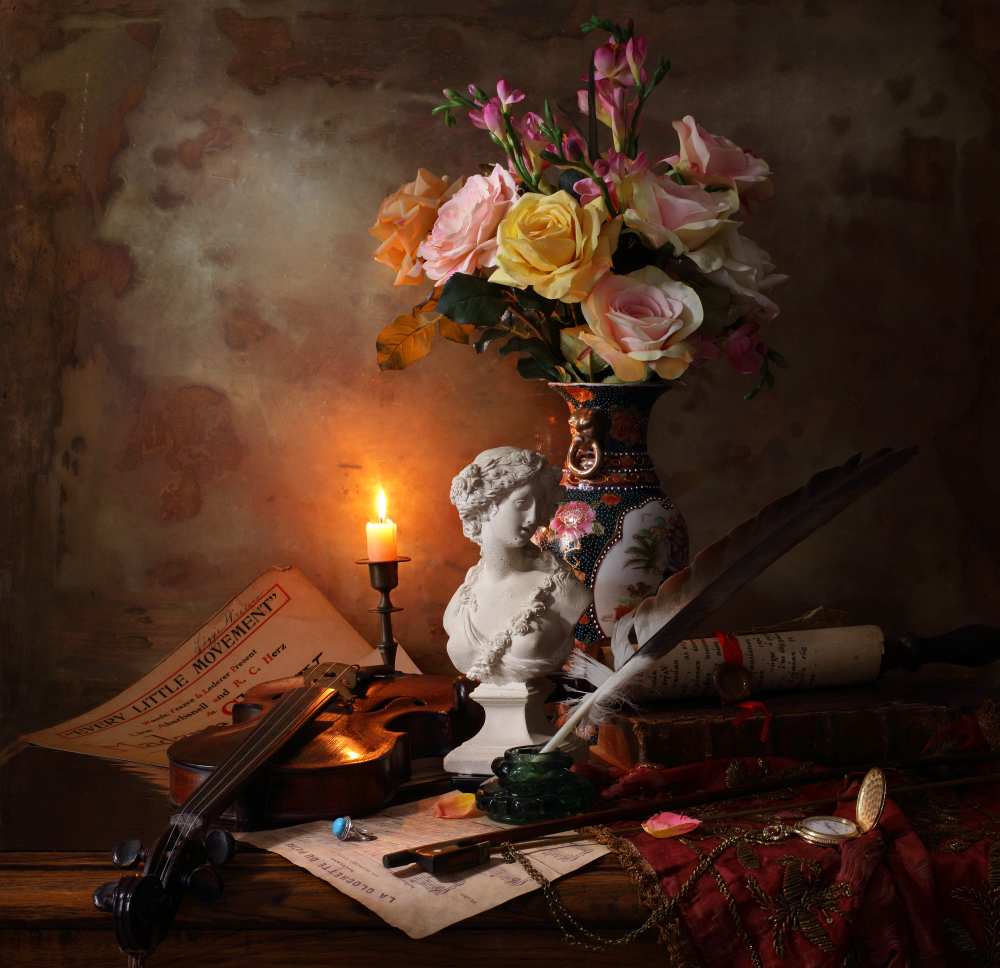 Still life with bust and flowers od Andrey Morozov