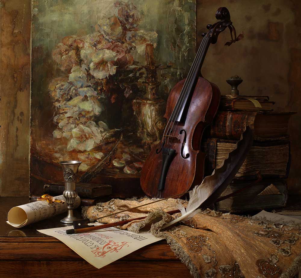 Still life with violin and painting od Andrey Morozov
