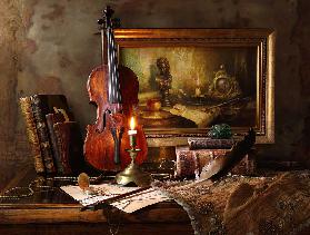 Still life with violin and painting