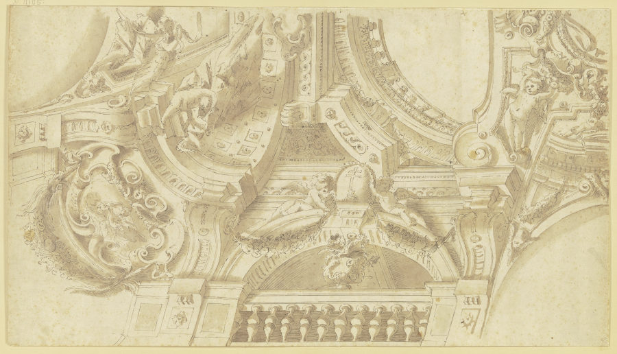 Gewölbe mit ornamentierten Panneaus und Amoretten od Angelo Michele Colonna