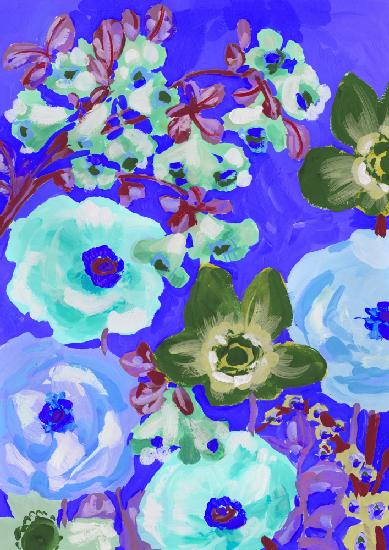 Green Anemones On Cobalt Blue