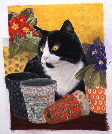 Bhajii and Flowerpots (pastel on paper)  od Anne  Robinson