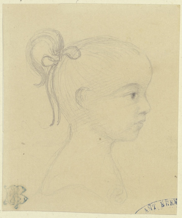 Porträt eines kleinen Mädchens mit Pferdeschwanzfrisur, Profil nach rechts od Anonym