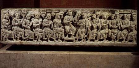 Christ seated and teaching surrounded by the Apostles, marble christian sarcophagus, acquired from t od Anonymous