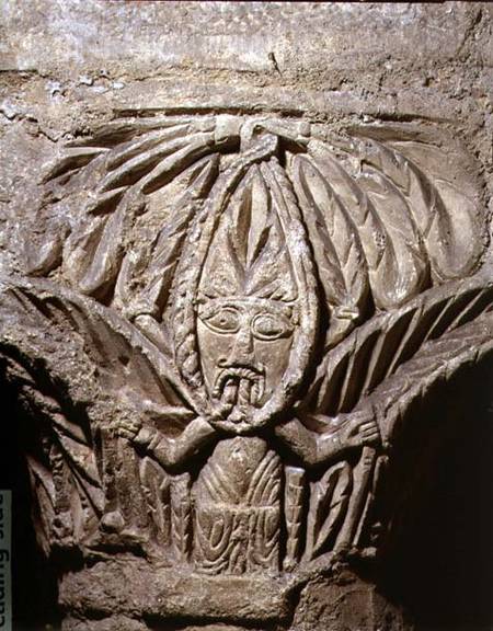 Column capital with carved decoration of a male figurefrom the crypt od Anonymous