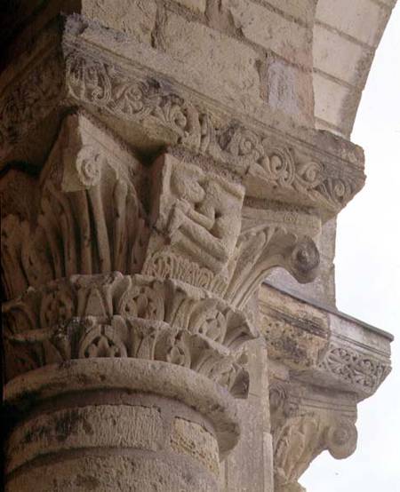 Column capital with stylised foliage designs around the figure of an acrobatfrom the porch exterior od Anonymous