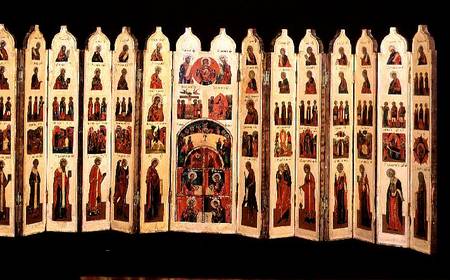 Fifteen-section icon screen with scenes from the Life of Christ and Saints od Anonymous