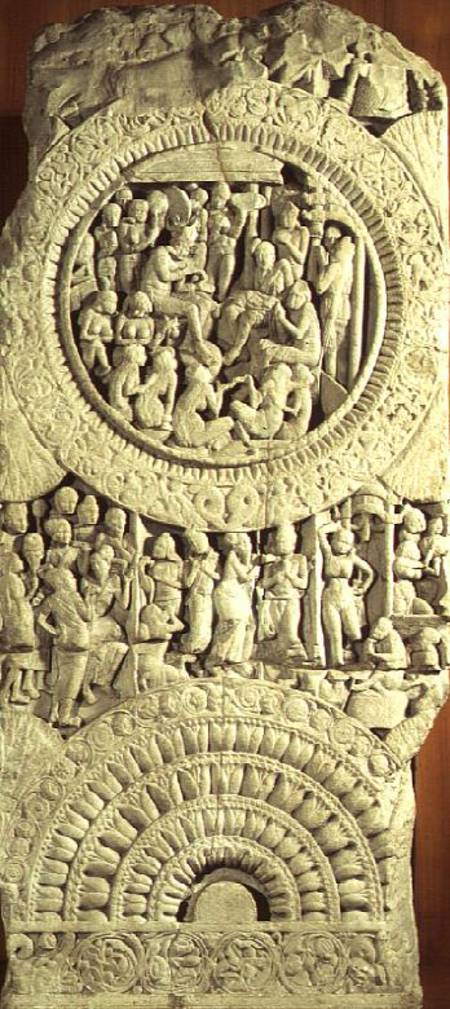 Greenish limestone carving depicting a story from the Jatakas, Amaravati,AP od Anonymous