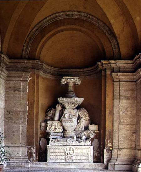 The inner courtyard detail of a niche displaying a collection of fragmentary antique sculpture od Anonymous