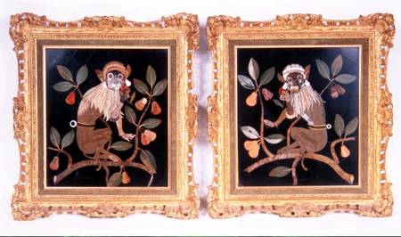 Pair of Italian pietra-dura panels of monkeys od Anonymous
