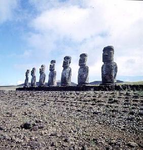 Monumental figures or moai on a ceremonial platform or ahusPolynesian