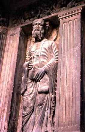 Relief sculpture of an apostle on the facade of St. Gilles Abbey