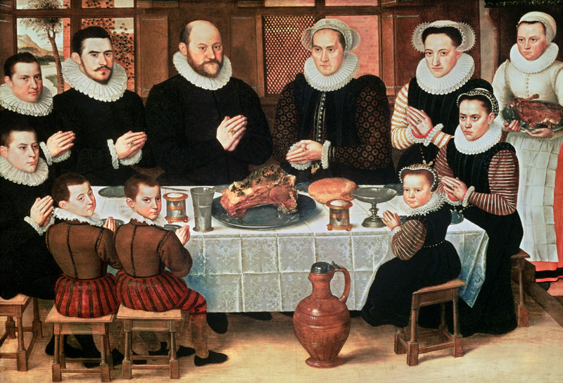 A Family Saying Grace Before the Meal od Anthuenis Claeissins or Claeissens