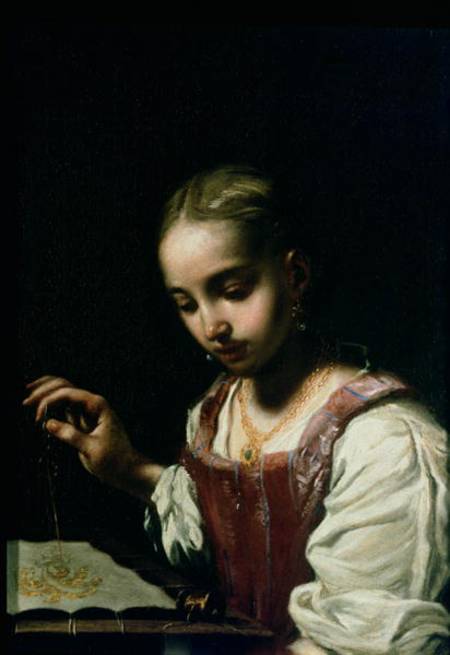 A Girl Sewing od Antonio Amorosi