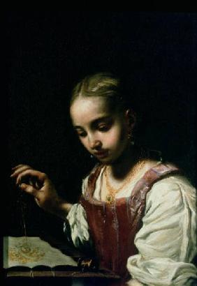 A Girl Sewing