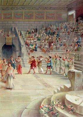 A Music Festival in Pompeii (colour litho)