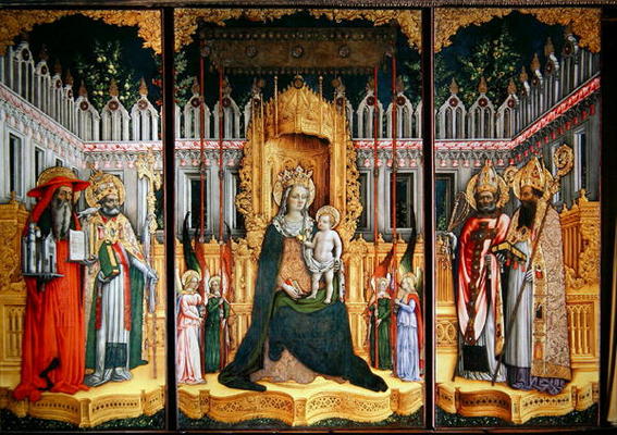 The Virgin Enthroned with Saints Jerome, Gregory, Ambrose and Augustine, 1446 (oil on canvas) (post od Antonio Vivarini