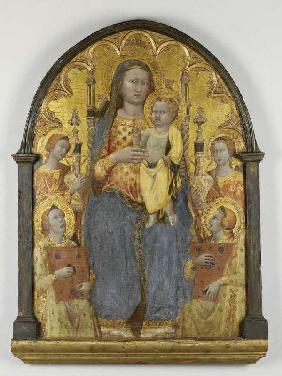 Thronende Madonna mit musizierenden Engeln.