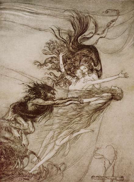 The Rhinemaidens teasing Alberich from ''The Rhinegold and The Valkyrie'' Richard Wagner od Arthur Rackham