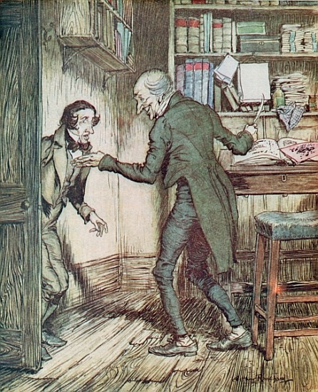 Scrooge and Bob Cratchit, from Dickens'' ''A Christmas Carol'' od Arthur Rackham