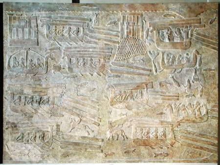 Relief depicting the transport of wood by sea od Assyrian