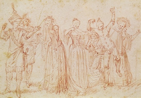 Group of Comic and Tragic Actors od (attr. to) Jean Antoine Watteau