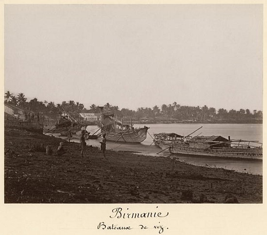 Boats carrying rice on the River Thanlwin, Mupun district, Moulmein, Burma, late 19th century od (attr. to) Philip Adolphe Klier