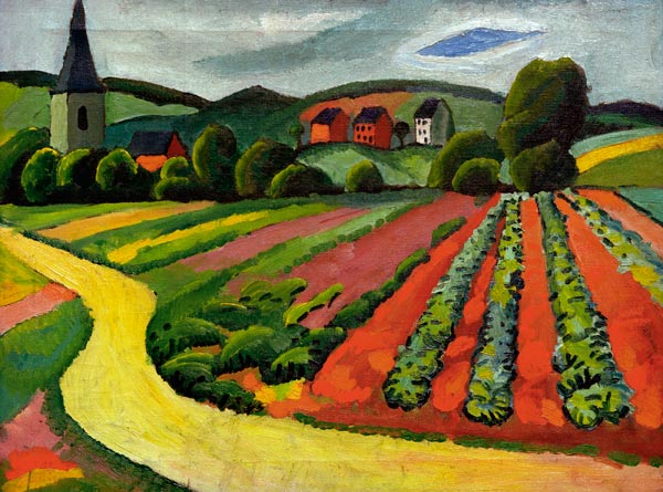 Landschaft mit Kirche und Weg od August Macke