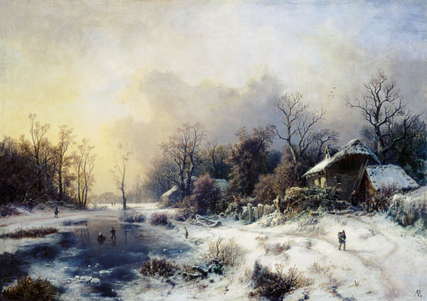 Winter landscape with a pond having been cold. od August Piepenhagen