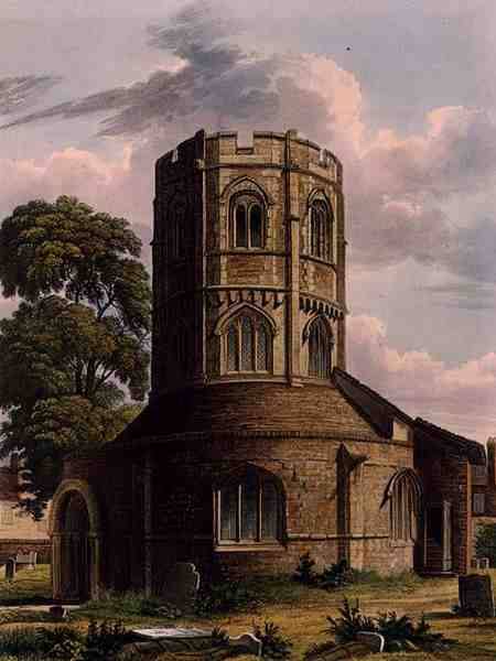 St. Sepulchres, The Round Church, Cambridge, from 'The History of Cambridge', engraved by J. Hill, p od Augustus Charles Pugin