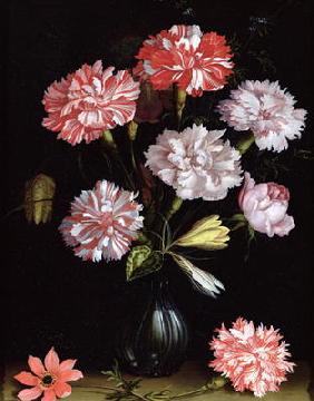 Floral Study: Carnations in a Vase (oil on panel)