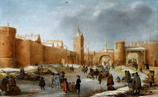 Skaters and Kolf Players Outside the City Walls of Kampen od Barent Avercamp