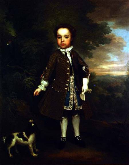 Portrait of a small boy with a spaniel and a parrot od Bartholomew Dandridge