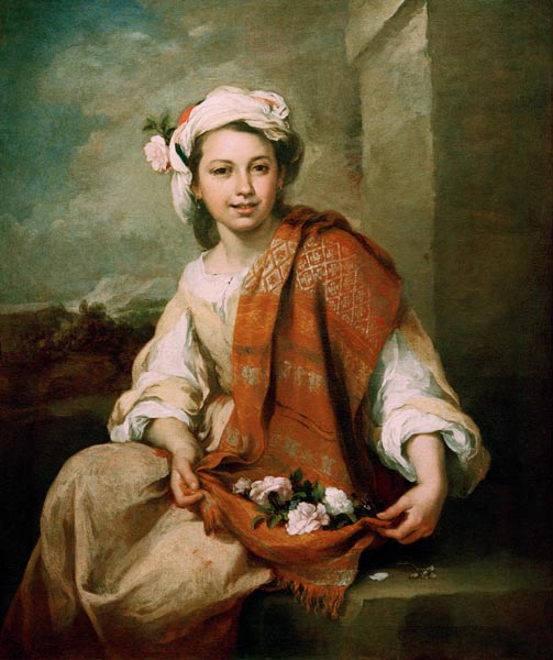 B.E.Murillo, Flower Girl-Spring / Paint. od Bartolomé Esteban Perez Murillo