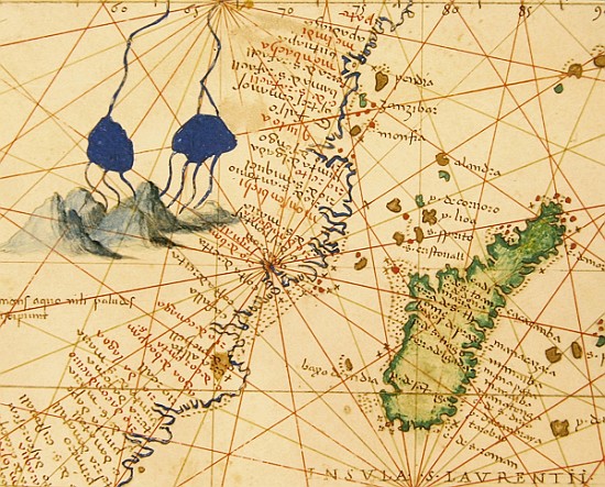 Madagascar, from an Atlas of the World in 33 Maps, Venice, 1st September 1553(detail from 330955) od Battista Agnese