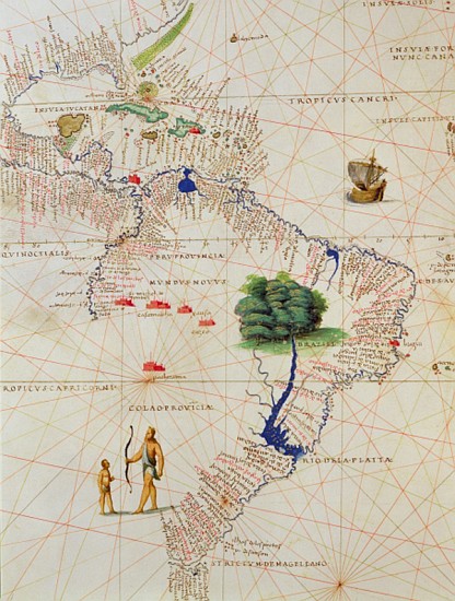 South America, from an Atlas of the World in 33 Maps, Venice, 1st September 1553(detail from 330959) od Battista Agnese