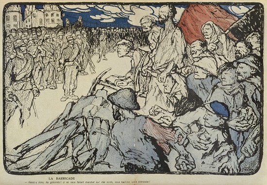 The Barricade, illustration from LAssiette au Beurre, 6th May od Bernard Naudin