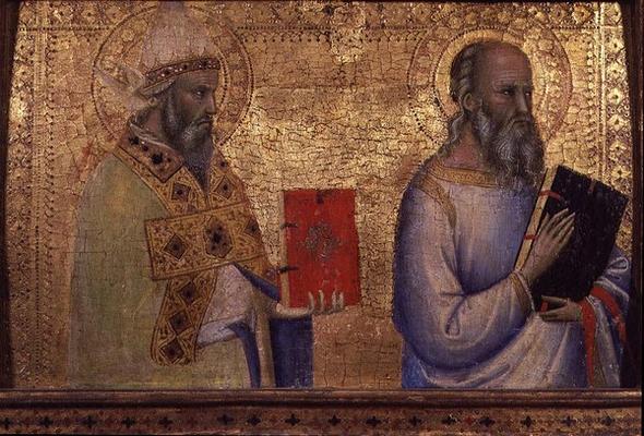 Saint Gregory the Great (c.540-604) and unidentifiable saint (tempera on panel) od Bernardo Daddi