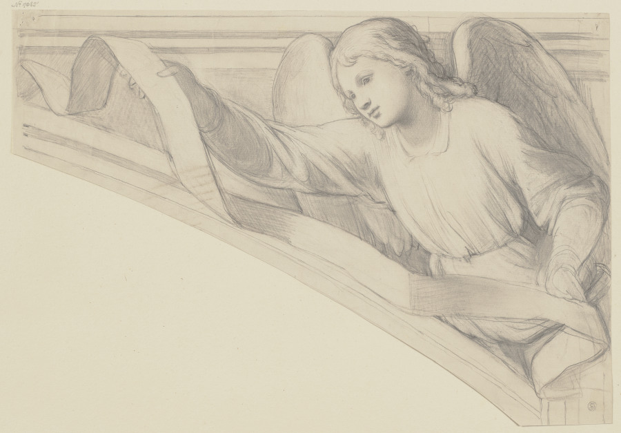 Engel mit Spruchband nach links, in einem Zwickel od Bernhard Neher d. J.