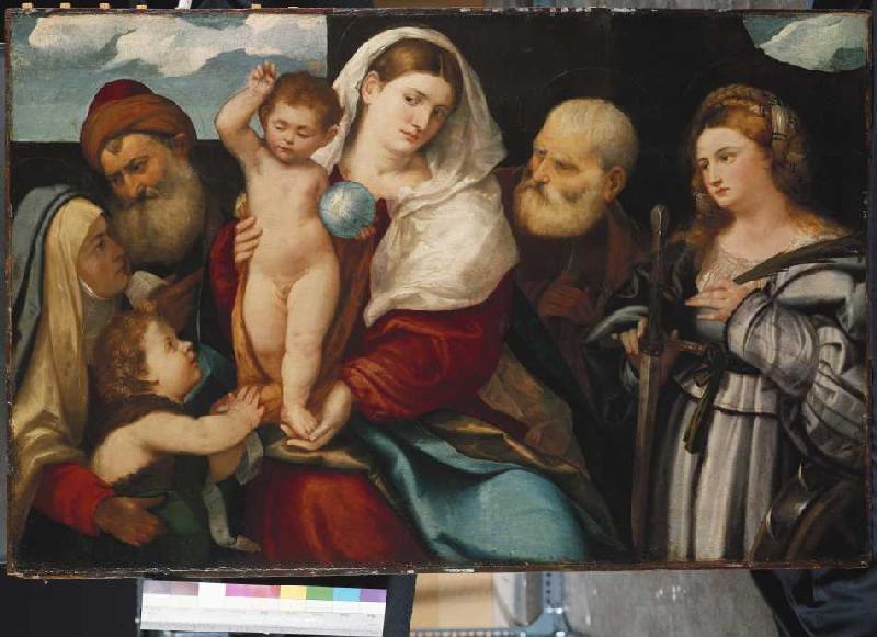 Die heilige Familie mit St. Katharina. od Bonifacio  Veronese