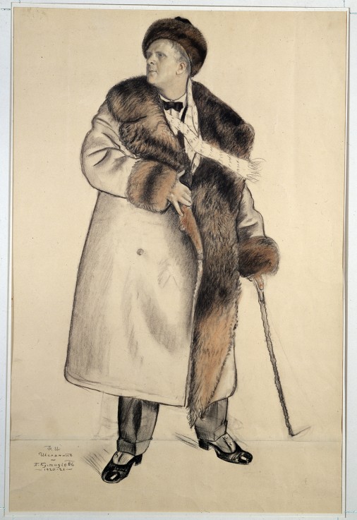 Portrait of the singer Fyodor Shalyapin (1873-1938) od Boris Michailowitsch Kustodiew