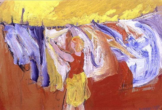 Woman with Washing, 1989 (gouache on paper)  od Brenda Brin  Booker