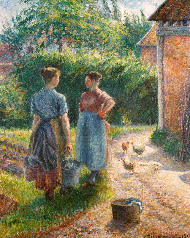 Talking smallholder girls on the farm, Eragny od Camille Pissarro