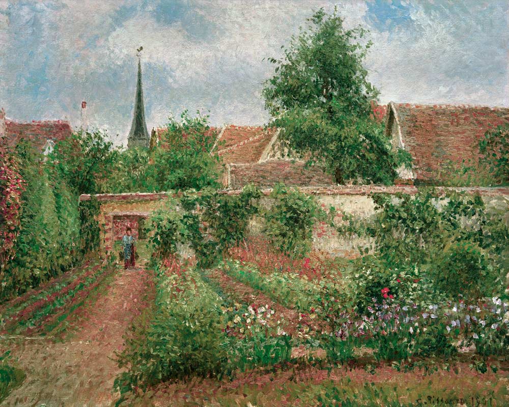 Kitchen garden in Eragny, covered sky, morning od Camille Pissarro