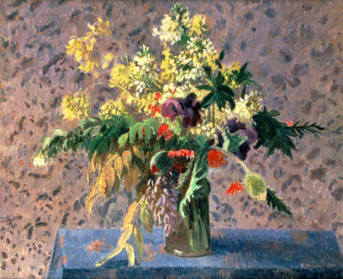 Blumenstrauss with poppy-seed buds and iris. od Camille Pissarro