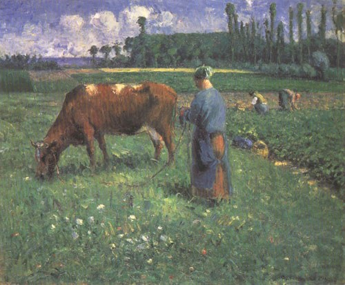 Girl with cow on a pasture od Camille Pissarro