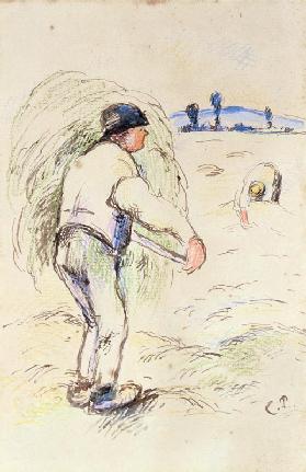 Peasants haymaking, c.1884 (w/c & ink on paper)