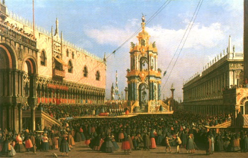 Venice The Giovedi Grasso festival in The Piazzetta od Giovanni Antonio Canal (Canaletto)